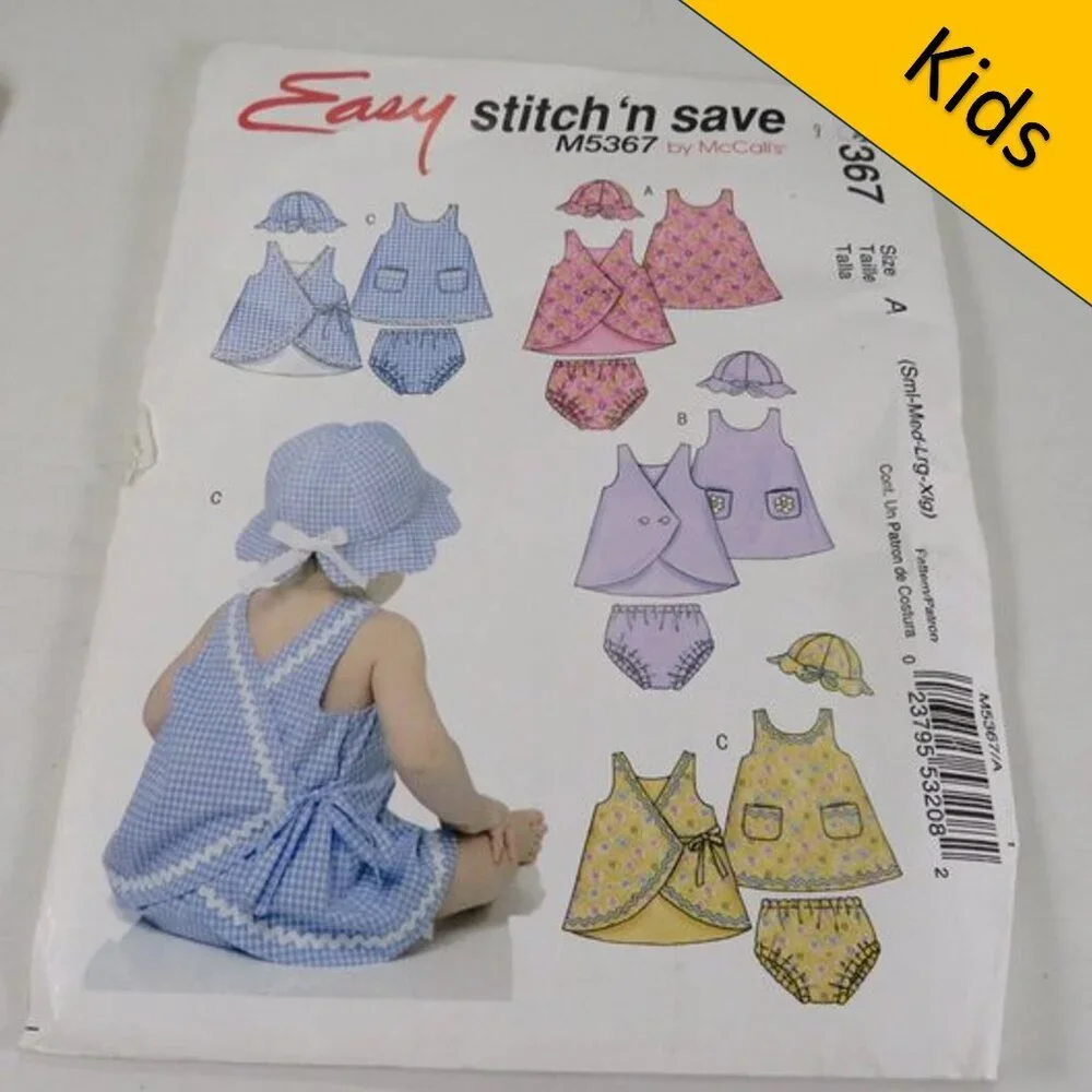 McCalls 5367 Easy Toddler Sm-XLG Sun hat, Dress, Panties